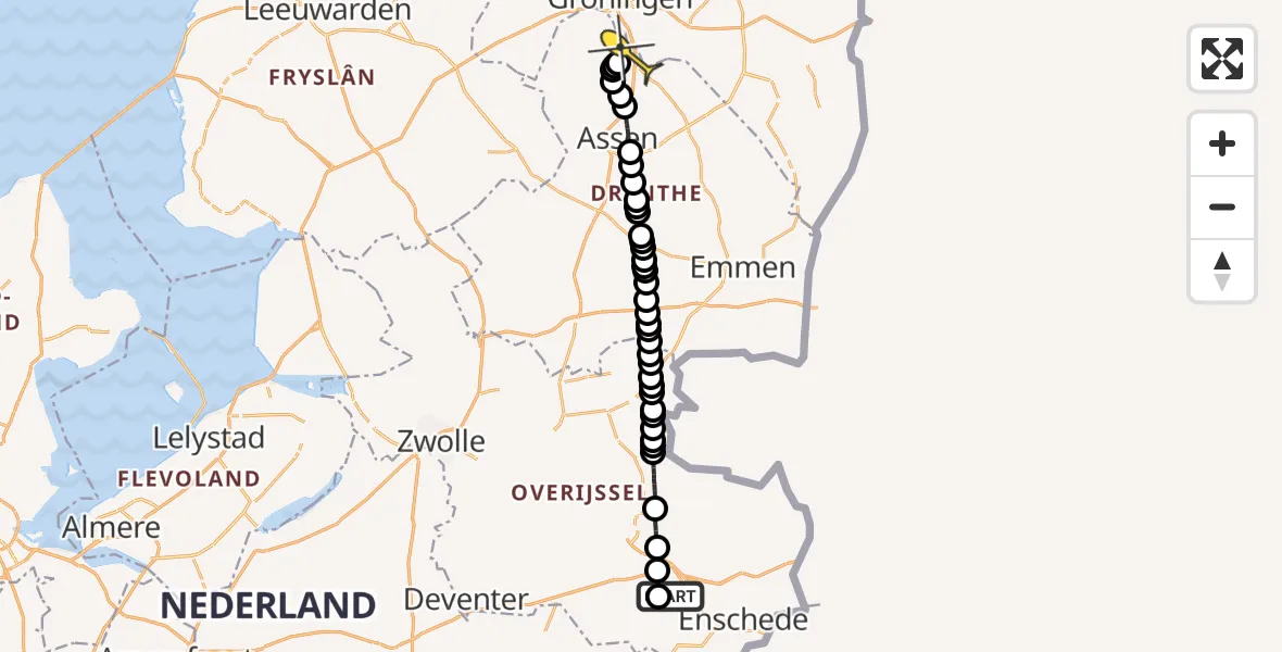 Routekaart van de vlucht: Lifeliner 4 naar Groningen Airport Eelde