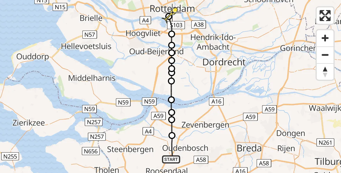 Routekaart van de vlucht: Lifeliner 2 naar Erasmus MC