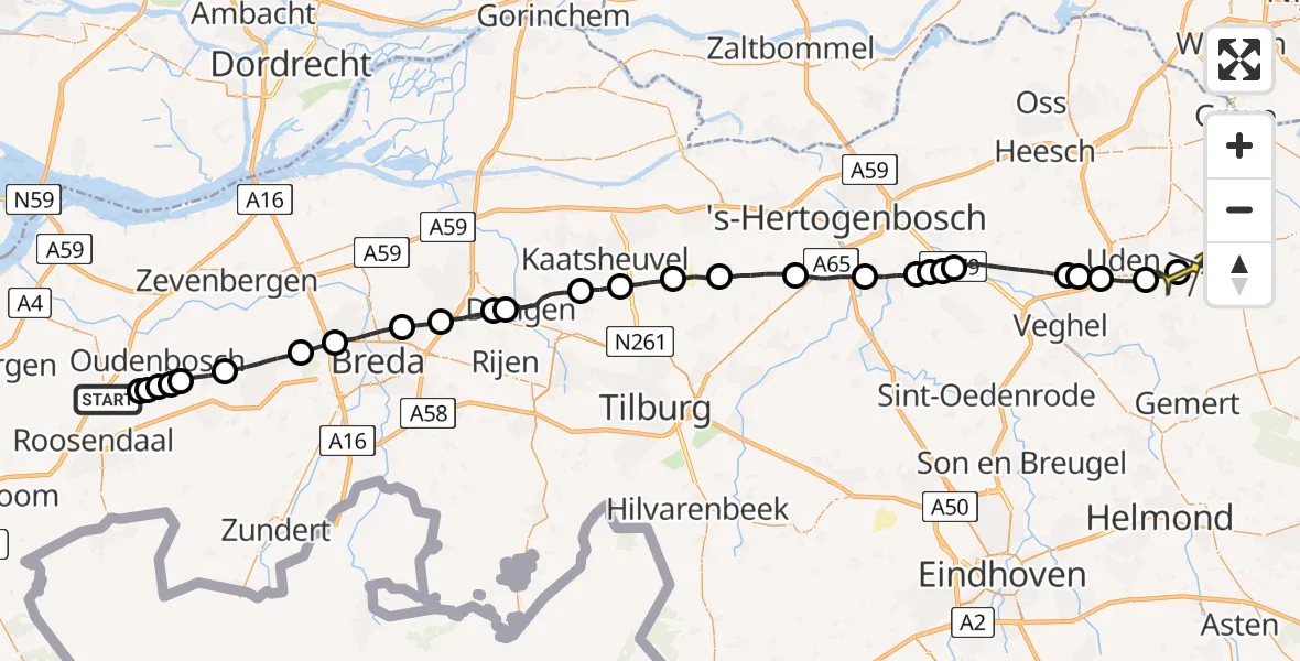 Routekaart van de vlucht: Lifeliner 3 naar Vliegbasis Volkel