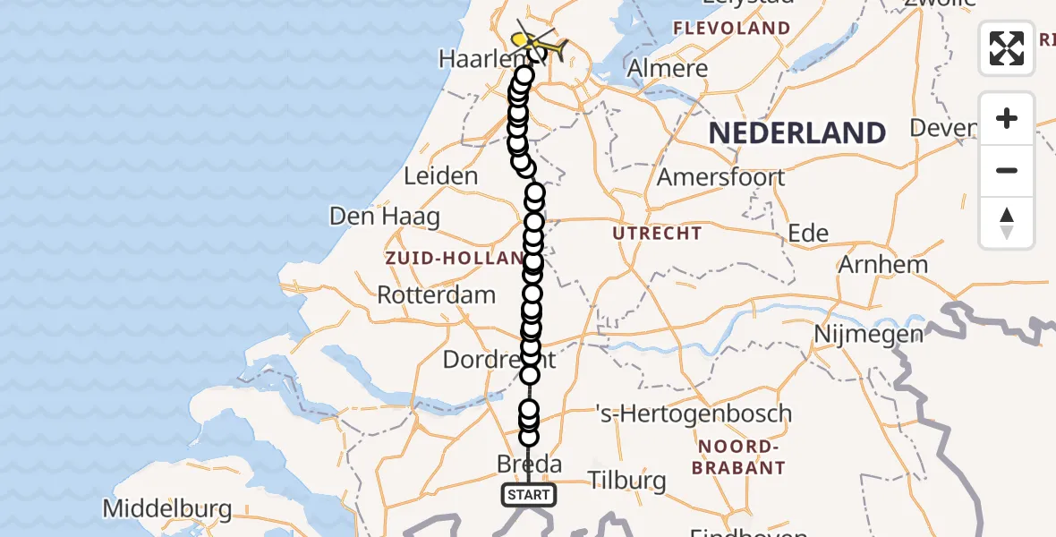 Routekaart van de vlucht: Lifeliner 1 naar Amsterdam Heliport