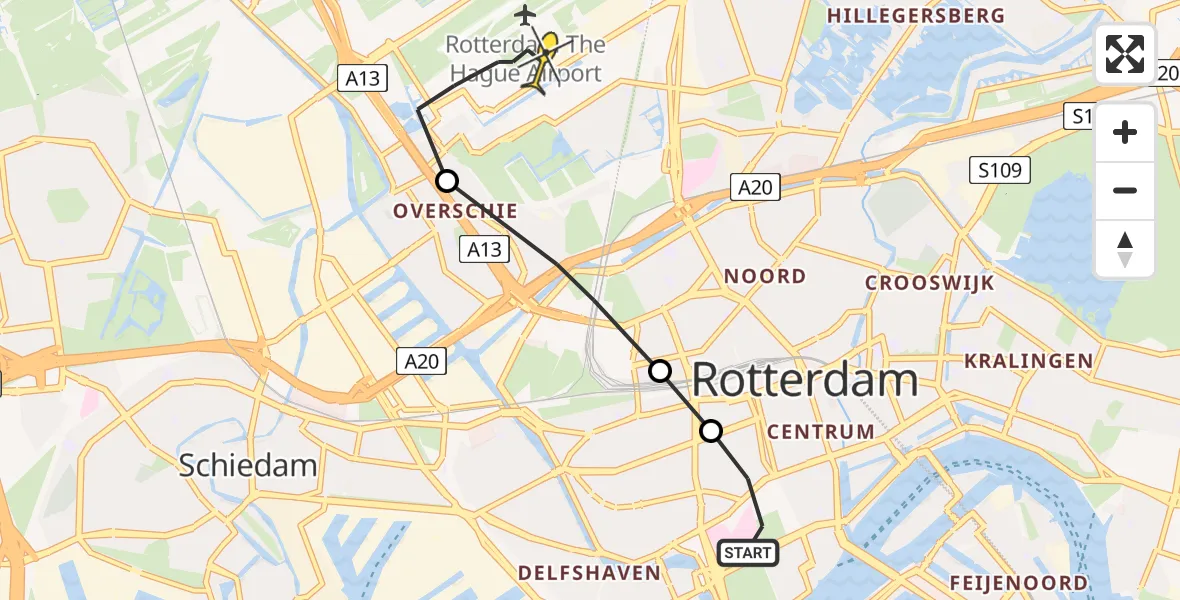 Routekaart van de vlucht: Lifeliner 2 naar Rotterdam The Hague Airport