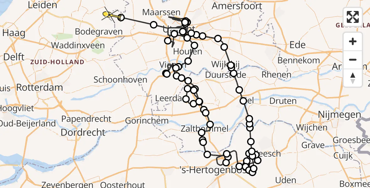 Routekaart van de vlucht: Politieheli naar Zegveld