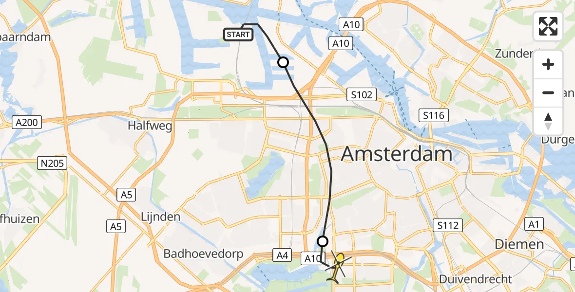 Routekaart van de vlucht: Lifeliner 1 naar VU Medisch Centrum Amsterdam