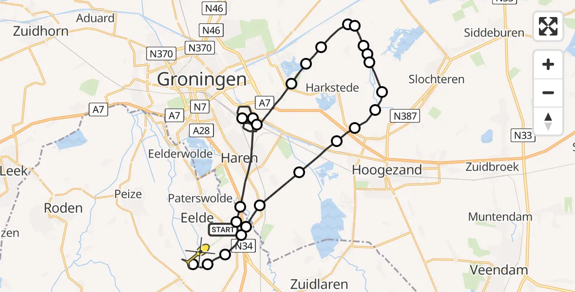 Routekaart van de vlucht: Lifeliner 4 naar Groningen Airport Eelde