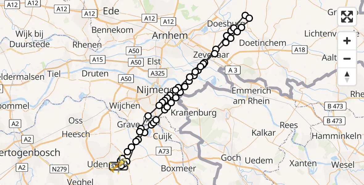 Vluchtroute Traumahelikopter Vliegbasis Volkel - Vliegbasis Volkel, 02 september 2022, 19:18
