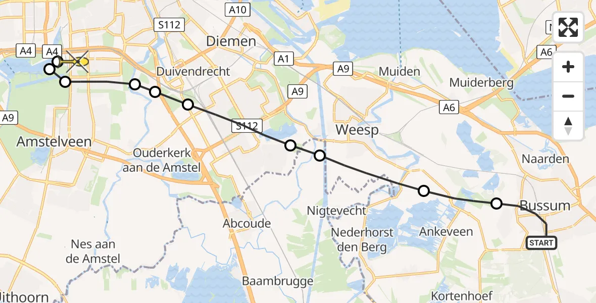 Routekaart van de vlucht: Lifeliner 1 naar VU Medisch Centrum Amsterdam