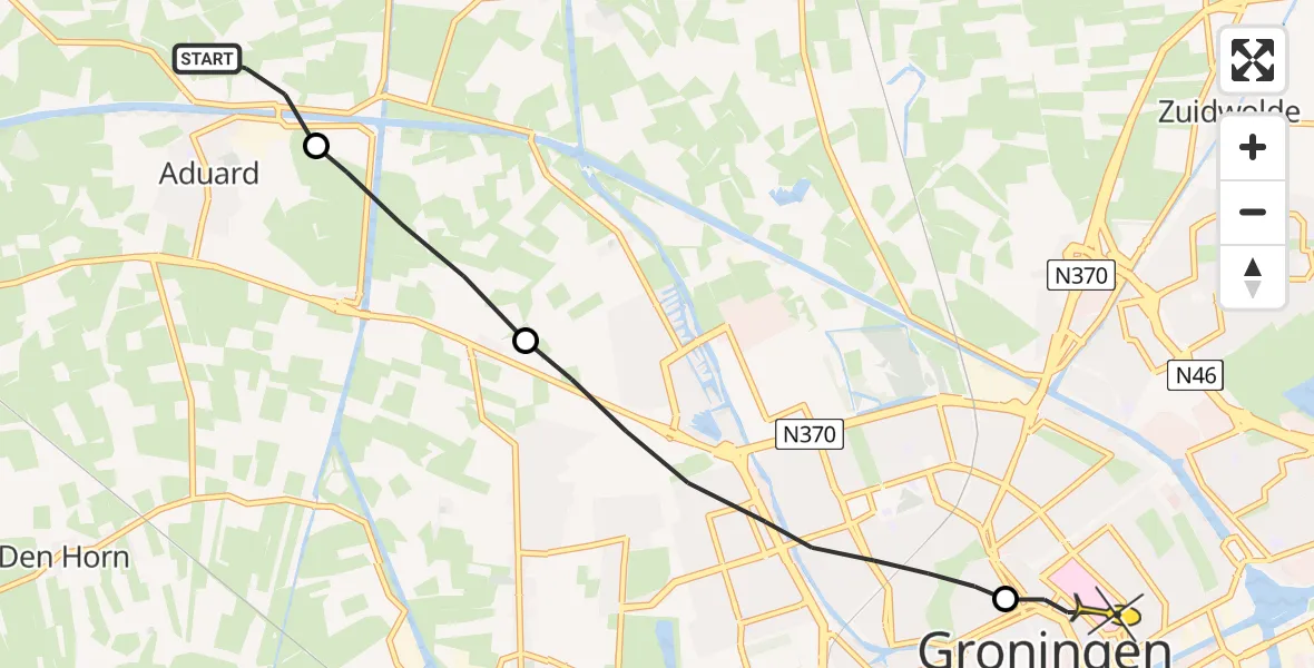 Routekaart van de vlucht: Lifeliner 4 naar Universitair Medisch Centrum Groningen