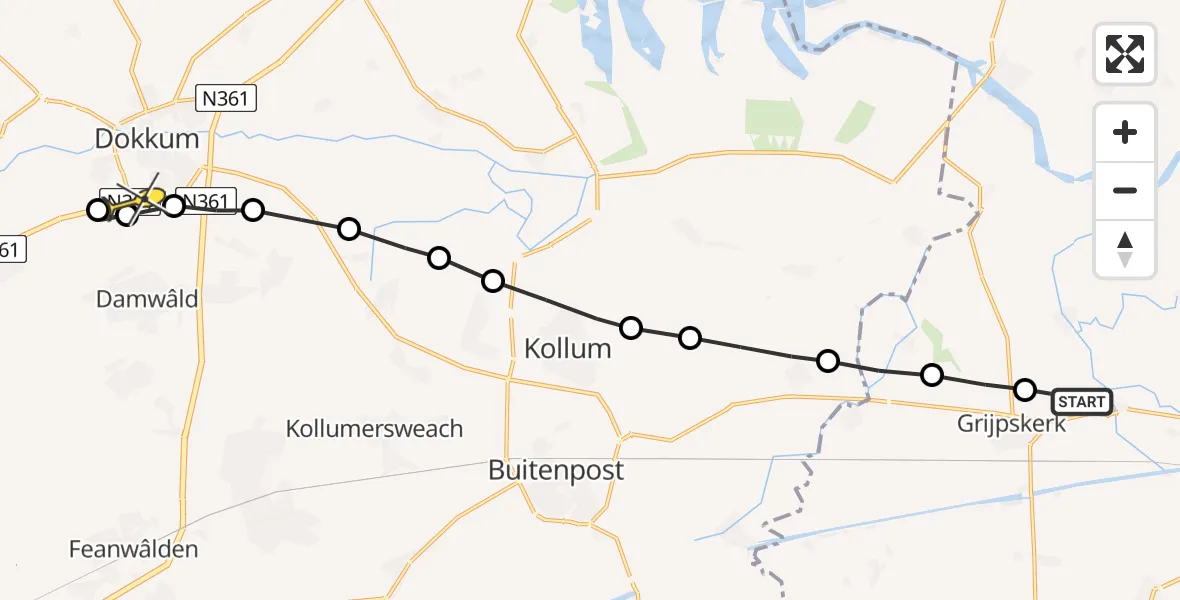 Routekaart van de vlucht: Lifeliner 4 naar Dokkum
