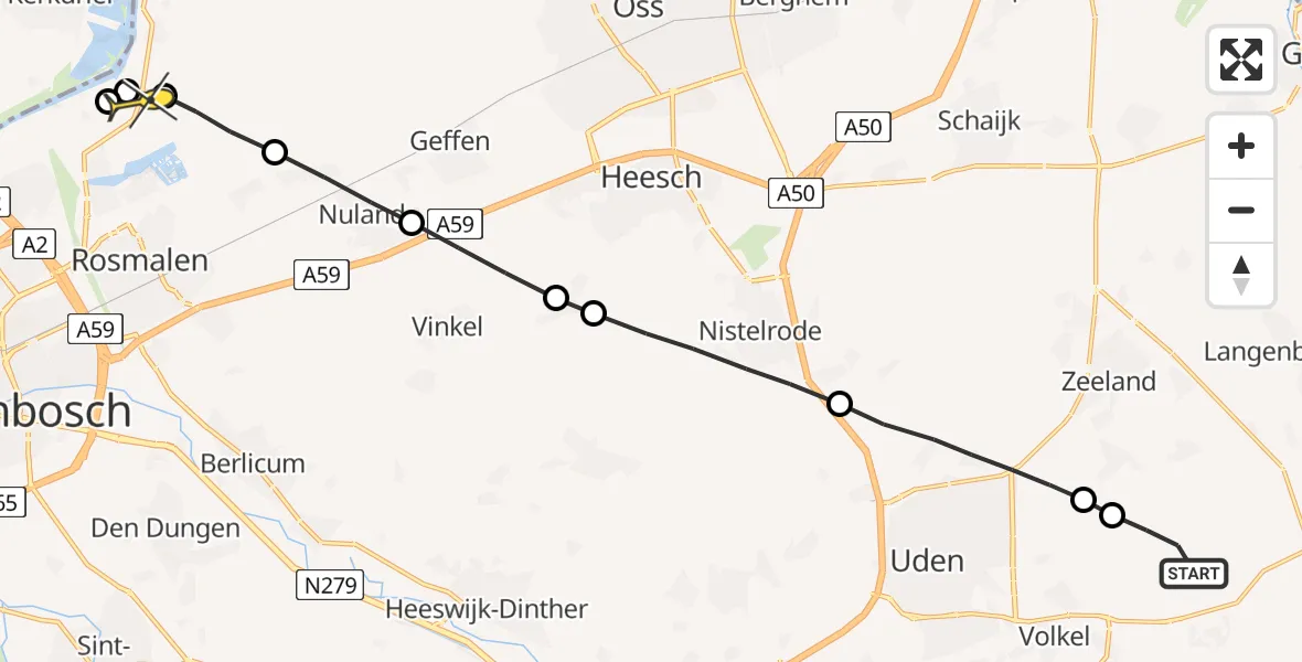 Routekaart van de vlucht: Lifeliner 3 naar 's-Hertogenbosch