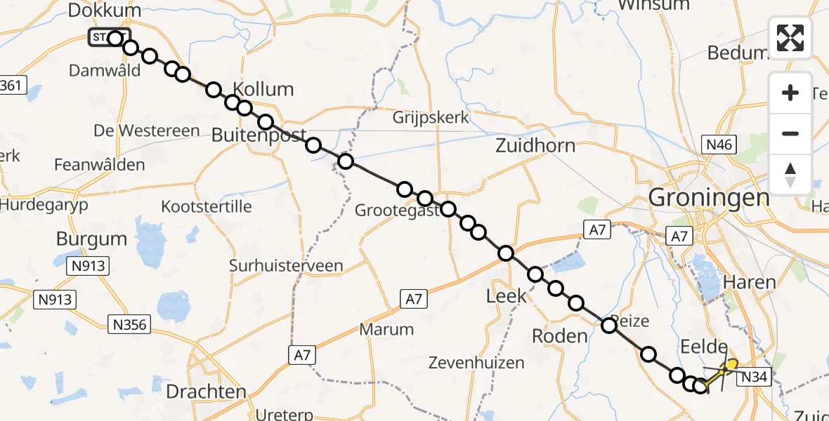 Routekaart van de vlucht: Lifeliner 4 naar Groningen Airport Eelde