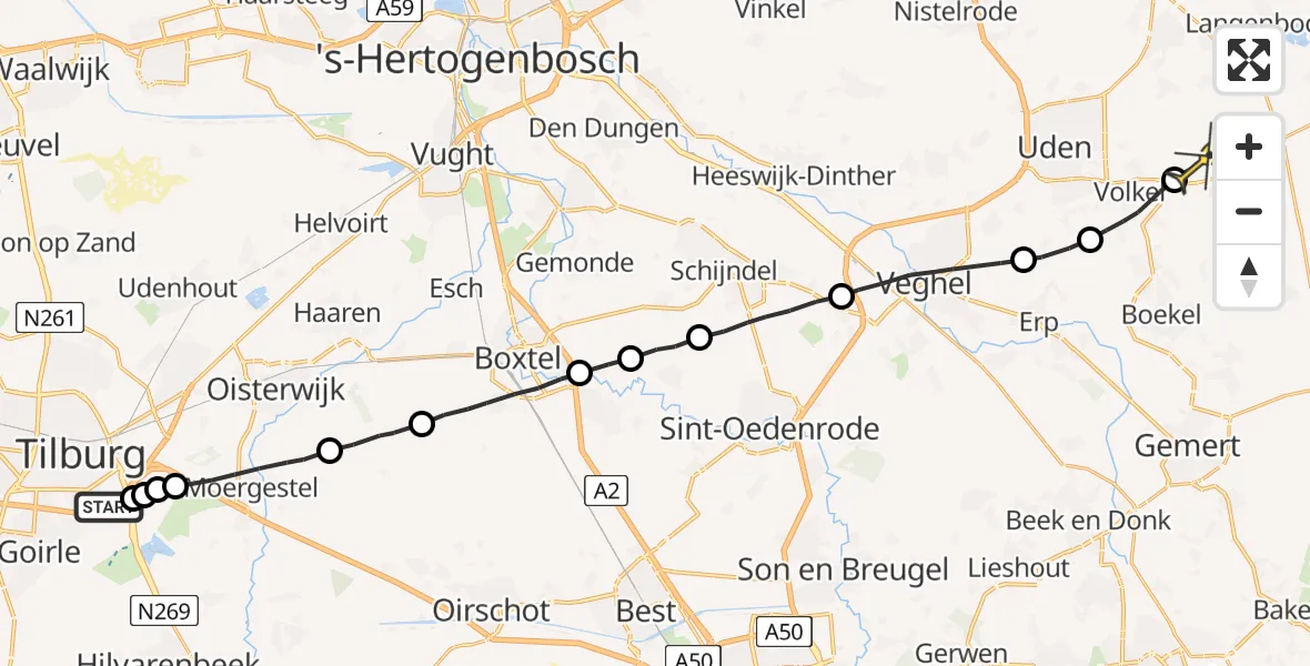 Routekaart van de vlucht: Lifeliner 3 naar Vliegbasis Volkel