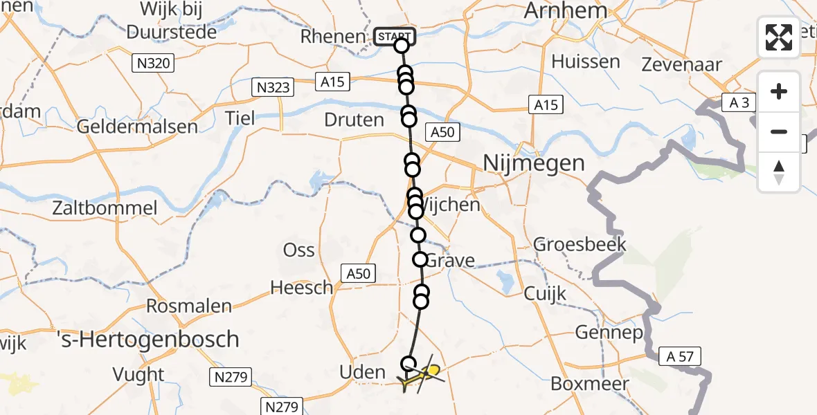 Routekaart van de vlucht: Lifeliner 3 naar Vliegbasis Volkel