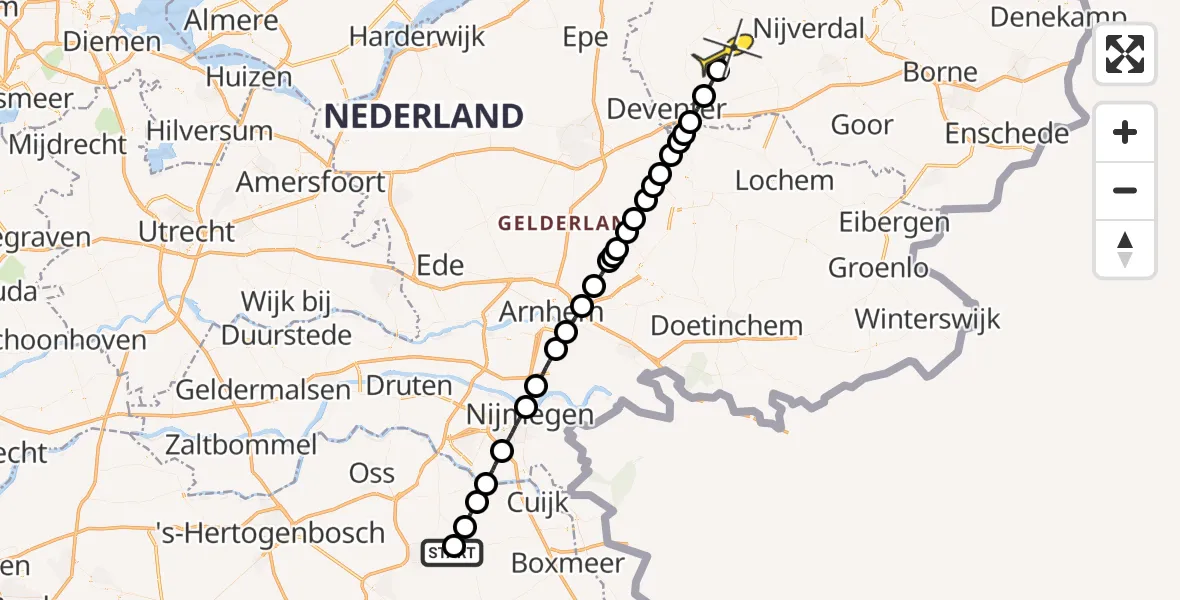 Routekaart van de vlucht: Lifeliner 3 naar Heeten