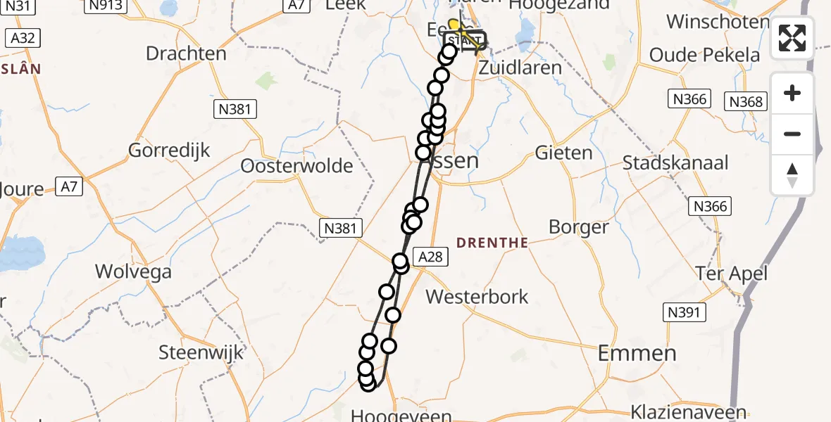 Routekaart van de vlucht: Lifeliner 4 naar Groningen Airport Eelde