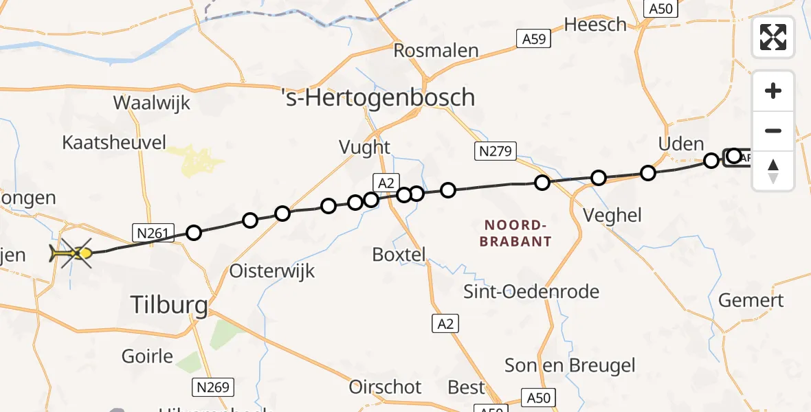 Routekaart van de vlucht: Lifeliner 3 naar Tilburg