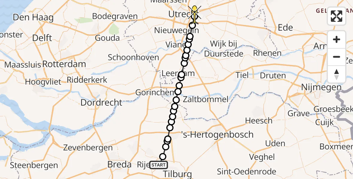 Routekaart van de vlucht: Lifeliner 3 naar Universitair Medisch Centrum Utrecht