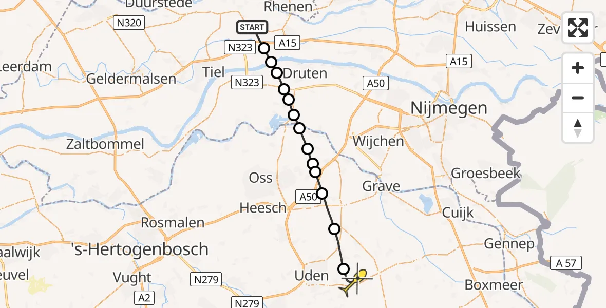 Routekaart van de vlucht: Lifeliner 1 naar Vliegbasis Volkel