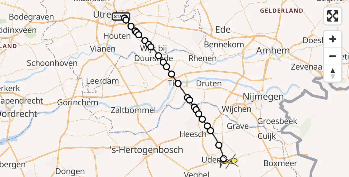 Routekaart van de vlucht: Lifeliner 3 naar Vliegbasis Volkel