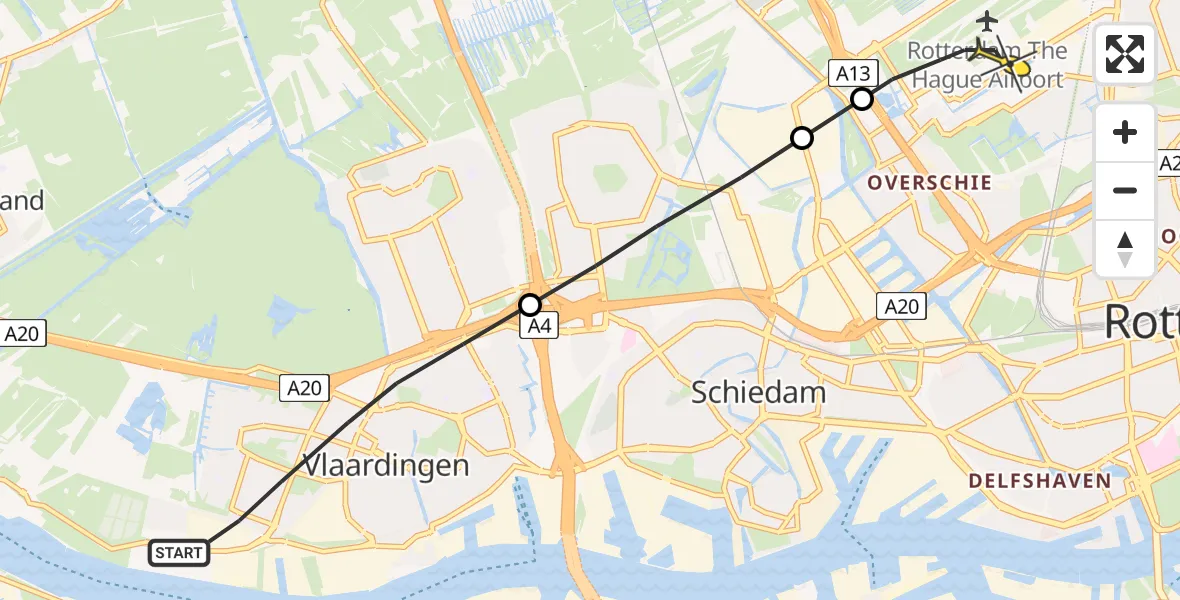 Routekaart van de vlucht: Lifeliner 2 naar Rotterdam The Hague Airport