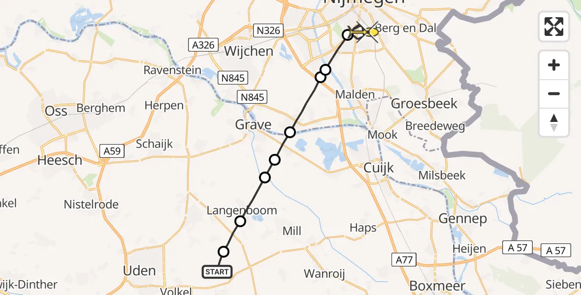 Routekaart van de vlucht: Lifeliner 1 naar Radboud Universitair Medisch Centrum