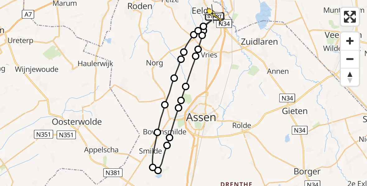 Routekaart van de vlucht: Lifeliner 4 naar Groningen Airport Eelde