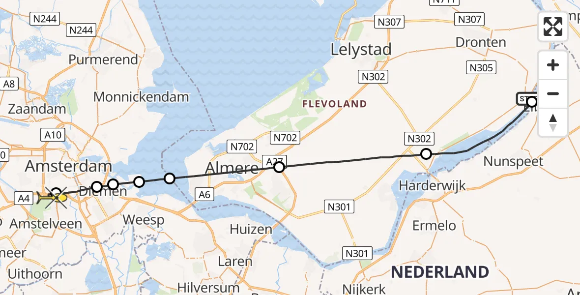 Routekaart van de vlucht: Lifeliner 1 naar VU Medisch Centrum Amsterdam