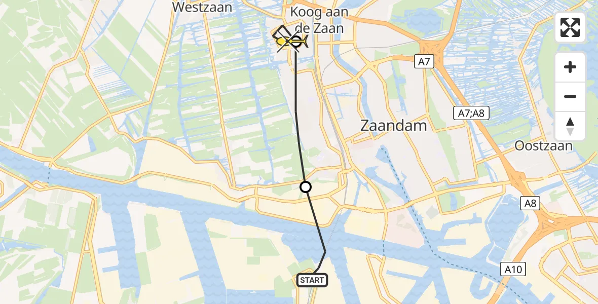 Routekaart van de vlucht: Lifeliner 1 naar Koog aan de Zaan