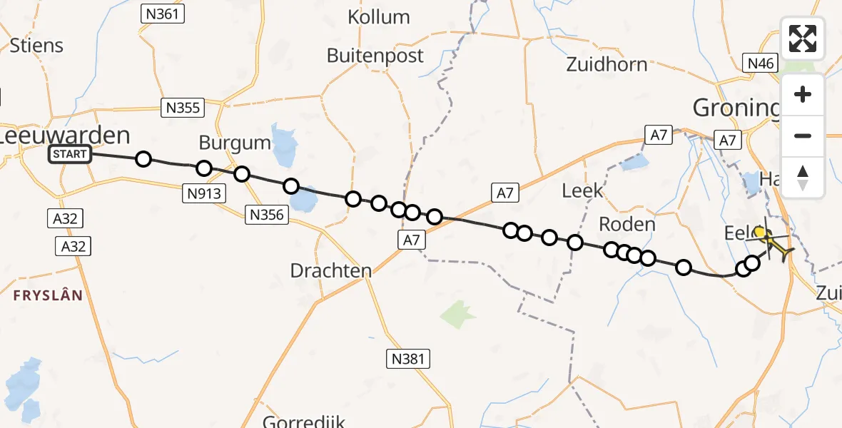 Routekaart van de vlucht: Lifeliner 4 naar Groningen Airport Eelde