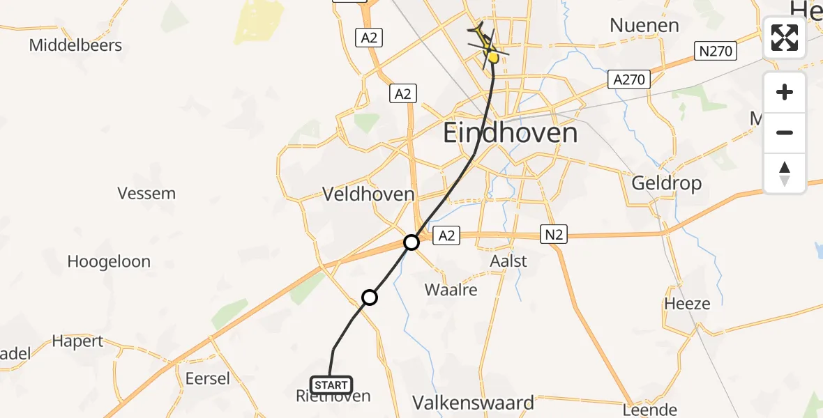 Routekaart van de vlucht: Lifeliner 3 naar Eindhoven