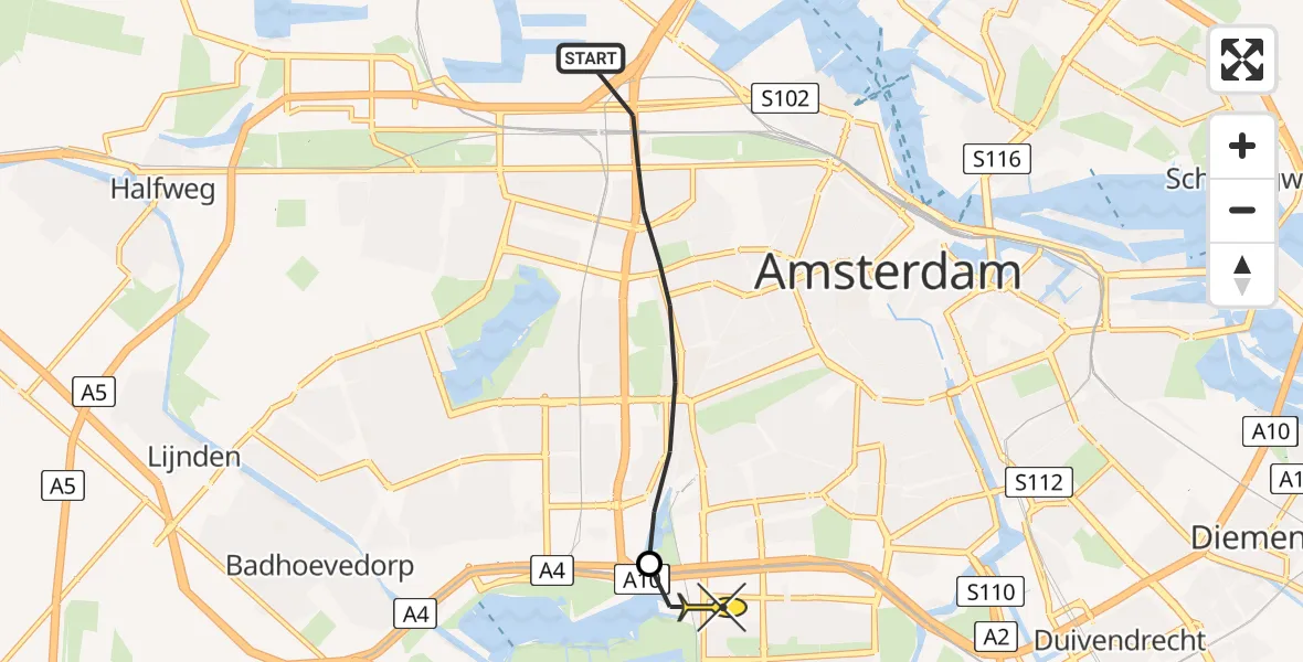 Routekaart van de vlucht: Lifeliner 1 naar VU Medisch Centrum Amsterdam