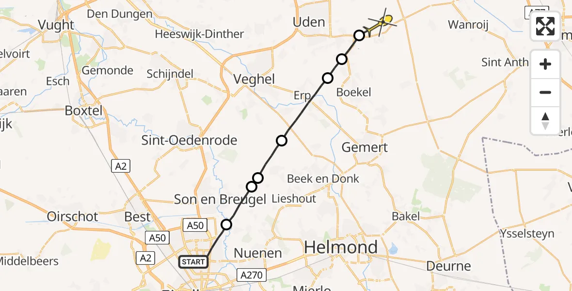 Routekaart van de vlucht: Lifeliner 3 naar Vliegbasis Volkel