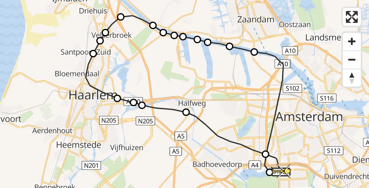 Routekaart van de vlucht: Lifeliner 1 naar VU Medisch Centrum Amsterdam