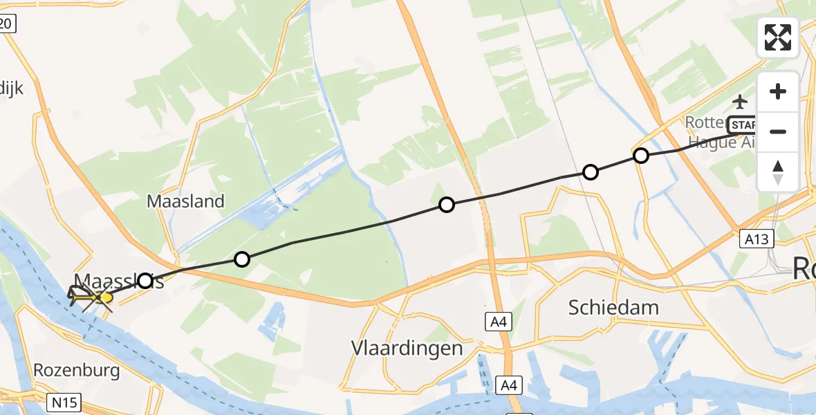 Routekaart van de vlucht: Lifeliner 2 naar Maassluis