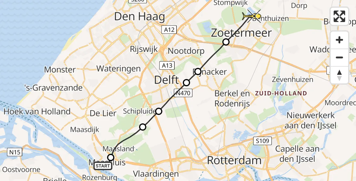 Routekaart van de vlucht: Lifeliner 2 naar Zoetermeer