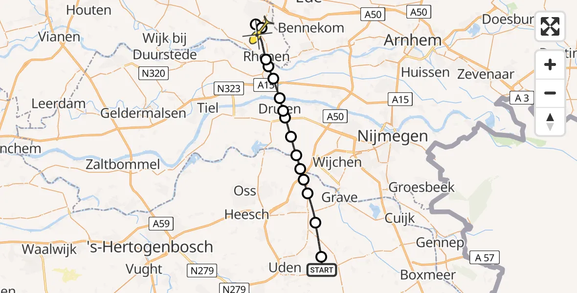 Routekaart van de vlucht: Lifeliner 3 naar Rhenen