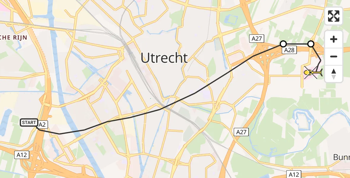 Routekaart van de vlucht: Lifeliner 1 naar Universitair Medisch Centrum Utrecht