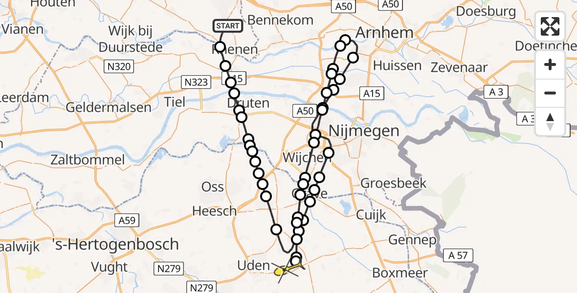 Routekaart van de vlucht: Lifeliner 3 naar Vliegbasis Volkel