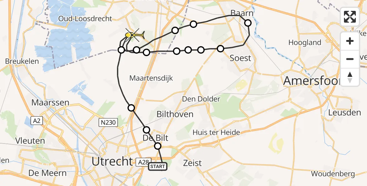 Routekaart van de vlucht: Lifeliner 1 naar Vliegveld Hilversum