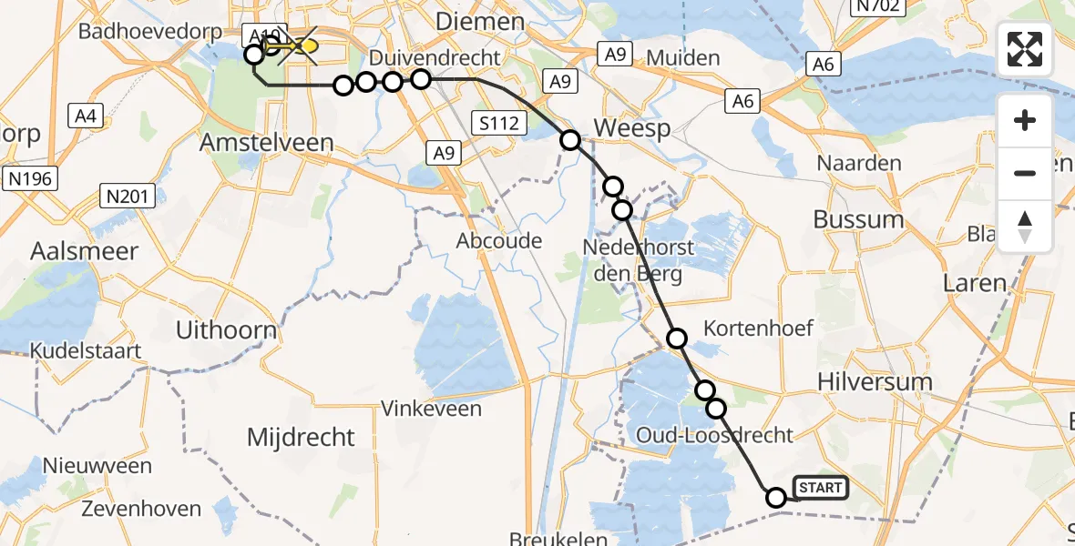 Routekaart van de vlucht: Lifeliner 1 naar VU Medisch Centrum Amsterdam