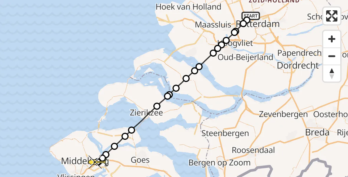 Routekaart van de vlucht: Lifeliner 2 naar Nieuw- en Sint Joosland