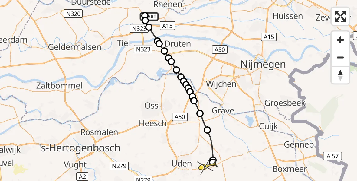 Routekaart van de vlucht: Lifeliner 3 naar Vliegbasis Volkel