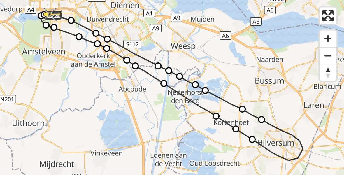 Routekaart van de vlucht: Lifeliner 1 naar VU Medisch Centrum Amsterdam