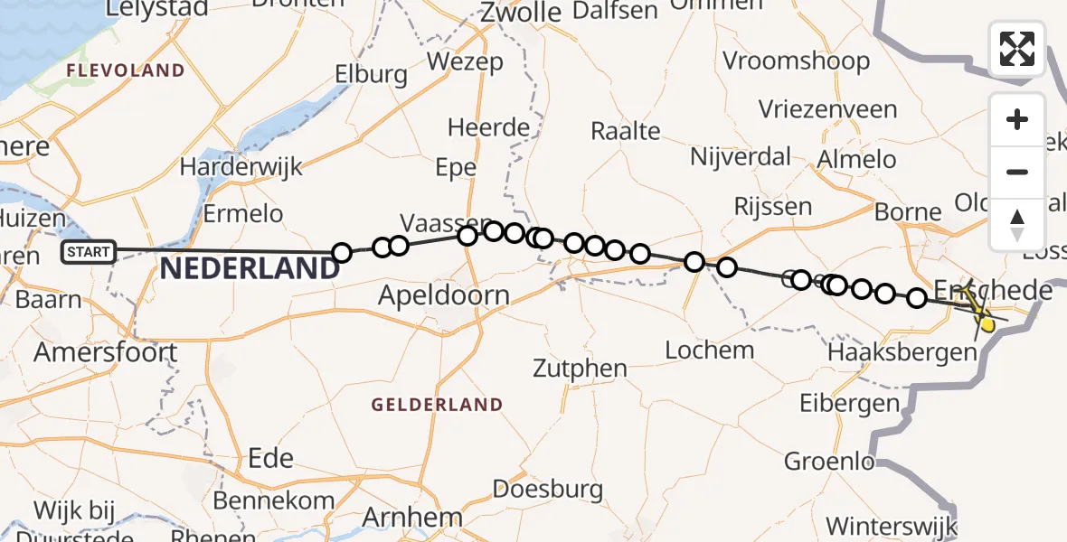 Routekaart van de vlucht: Politieheli naar Enschede