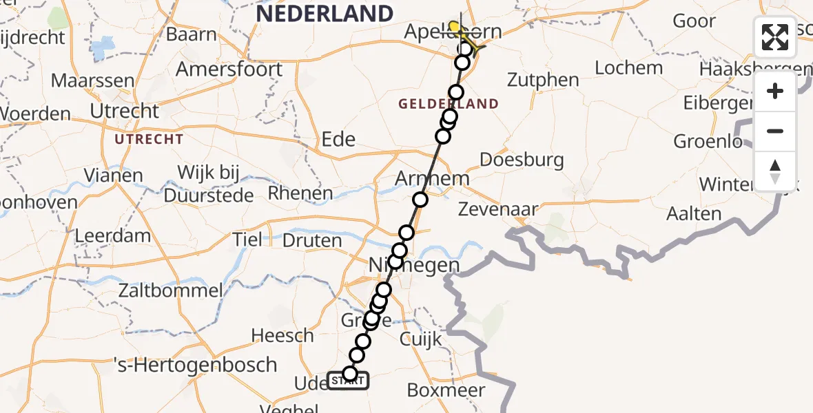 Routekaart van de vlucht: Lifeliner 3 naar Apeldoorn