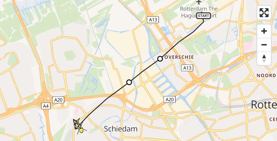 Routekaart van de vlucht: Lifeliner 2 naar Schiedam