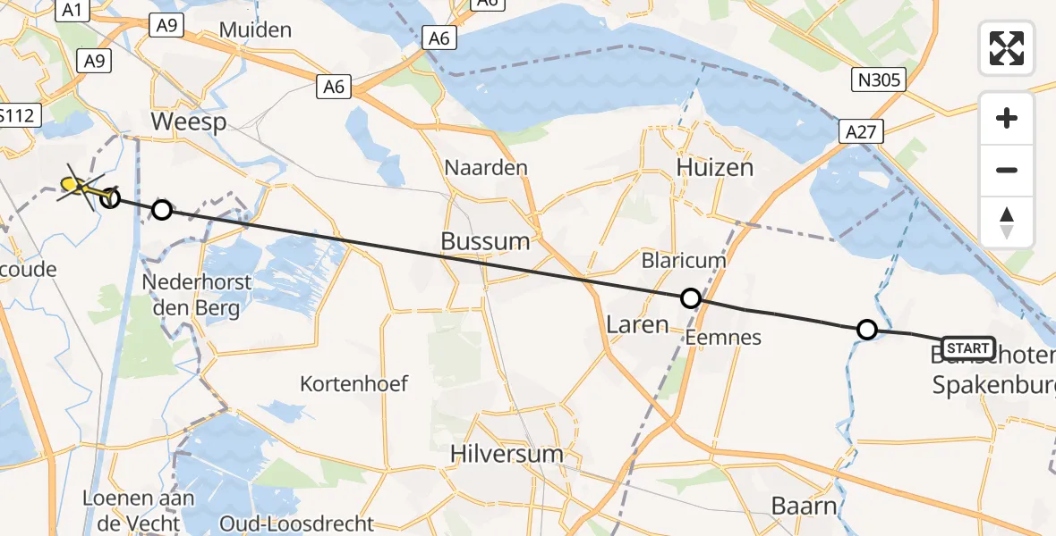 Routekaart van de vlucht: Politiehelikopter naar Abcoude