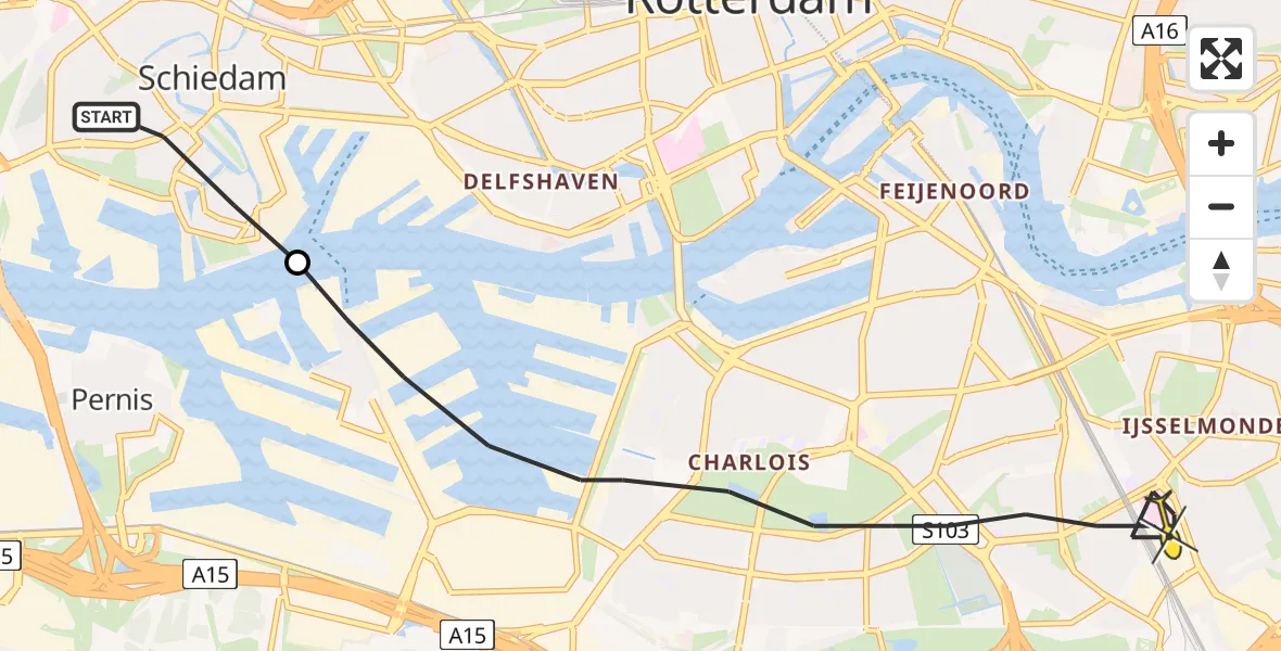 Routekaart van de vlucht: Lifeliner 2 naar Rotterdam