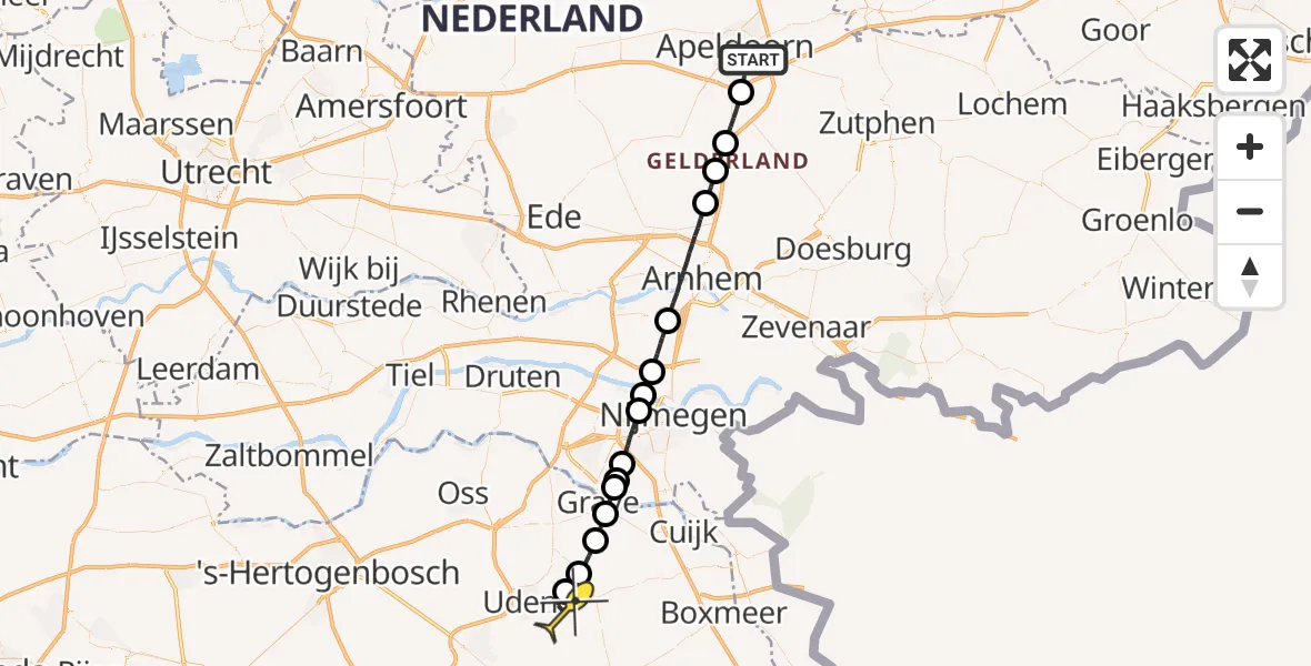 Routekaart van de vlucht: Lifeliner 3 naar Vliegbasis Volkel