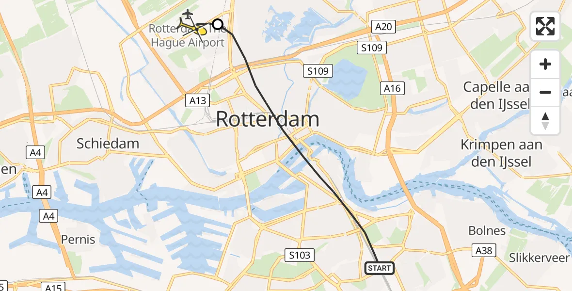 Routekaart van de vlucht: Lifeliner 2 naar Rotterdam The Hague Airport