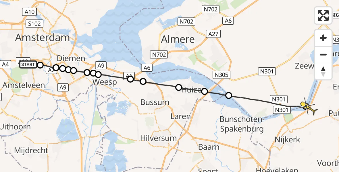 Routekaart van de vlucht: Lifeliner 1 naar Putten